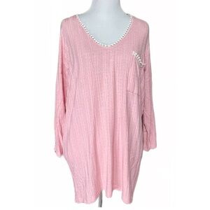 NWT Reb in J. Crochet Lace Trim Pink Knit Long Sleeve Top size small